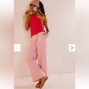 Free People Pink Wide-Leg Drawstring Pants